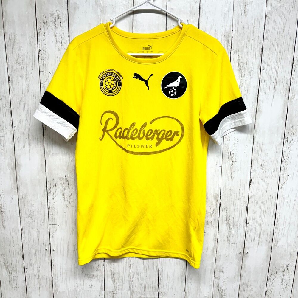 Puma Top Women Size S Jersey Short Sleeve NYC Footy Round Neck Polyester Yellow‎